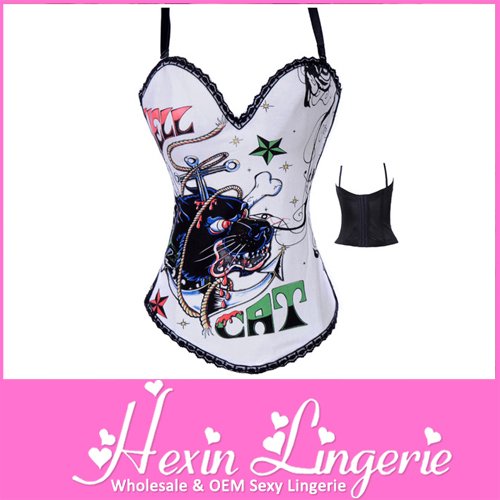 [Factory Dropship] White Print Lion Sexy Corsets & Bustiers LB4468 Size S M L XL 2XL 1 Pcs Freeshipping + Dropship