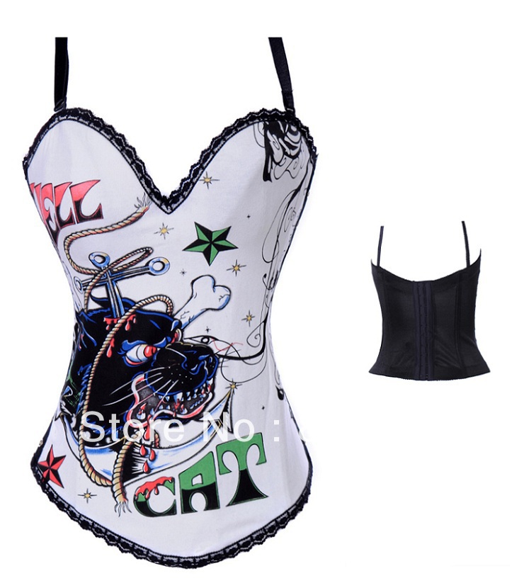 [Factory Dropship] White Print Lion Sexy Corsets & Bustiers Size S M L XL 2XL  Free Shipping + Dropship