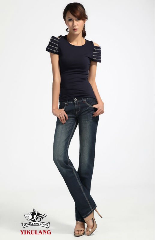 Factory price! Good Service! Ladies Fashionable Jeans, skinny style hand-washed dark blue thick linen canvas 26-34