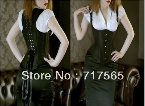 Factory Price Wholesale Sexy Lingerie - Plus Size Black Waistcoat Corset Overbust Free Shipping