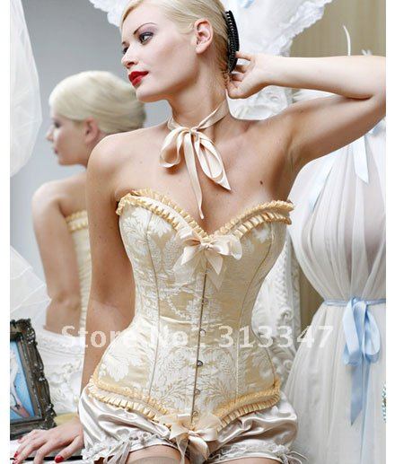 Factory sale very High quality sexy lingerie underwear Satin Strapless Embroidered corset gold boned corset  free shipping 2009