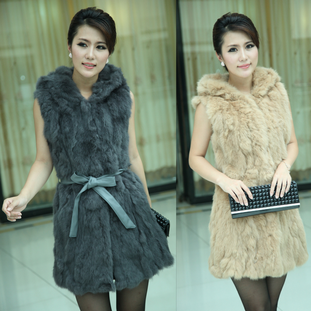 Factory wholesale fashion New Ladies' fur vest ,Elegant women's hooded rabbit fur vest,free shipping fur waistcoat FJ105V