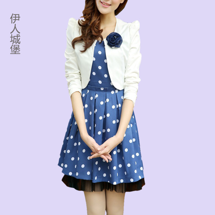 FAIRYFAIR 2013 spring women's gentlewomen skirt sweet polka dot fashion twinset ccdd SS48