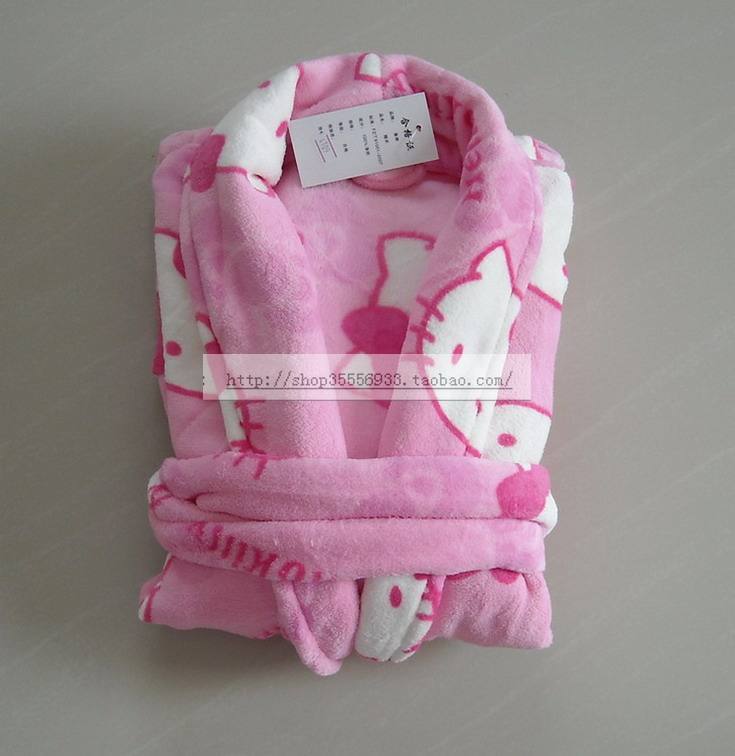 Family fashion coral fleece robe sleepwear pink kt cat bathrobes bathrobe lounge