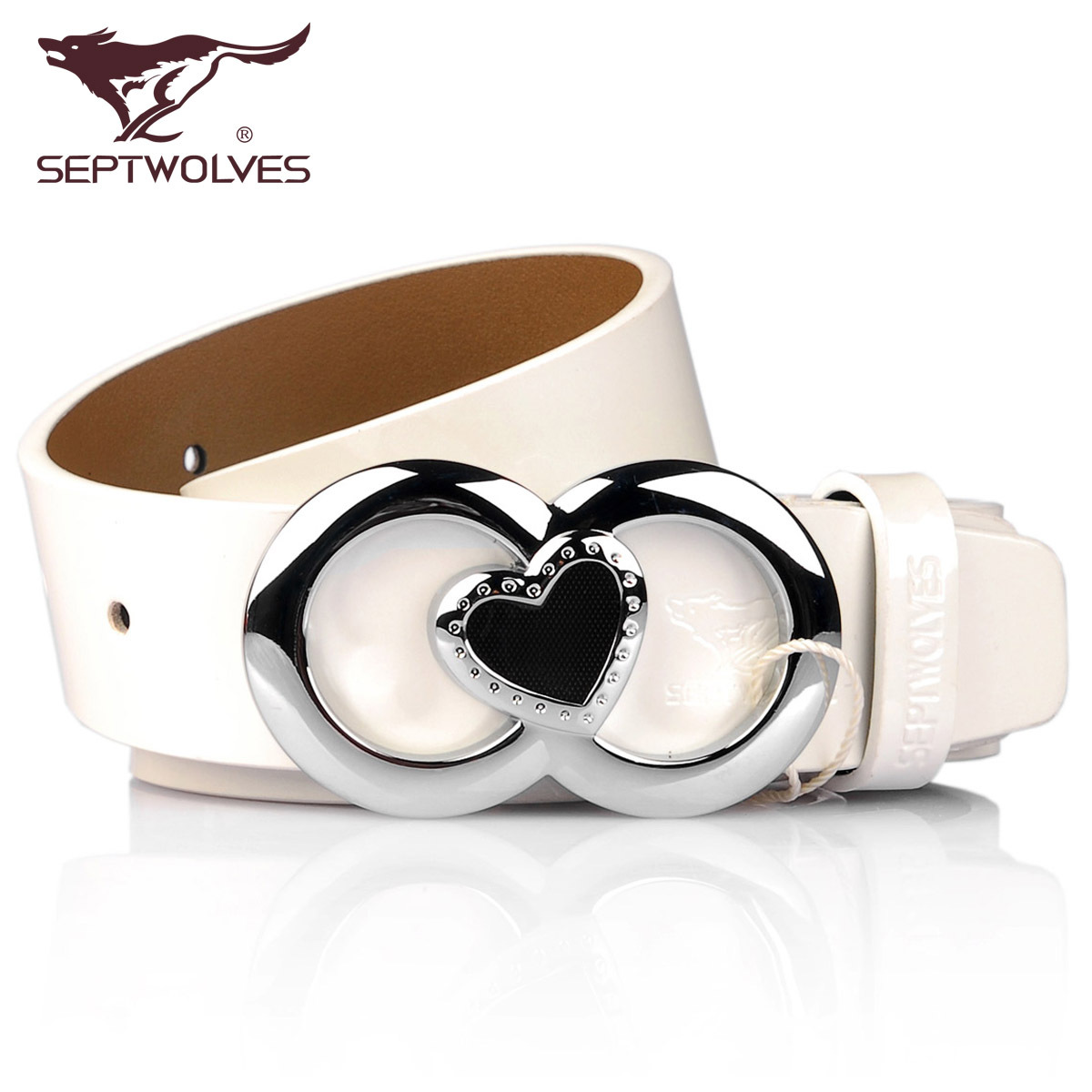 famous brand SEPTWOLVES fashion white strap Women genuine leather women's cowhide belt strap,free shipping