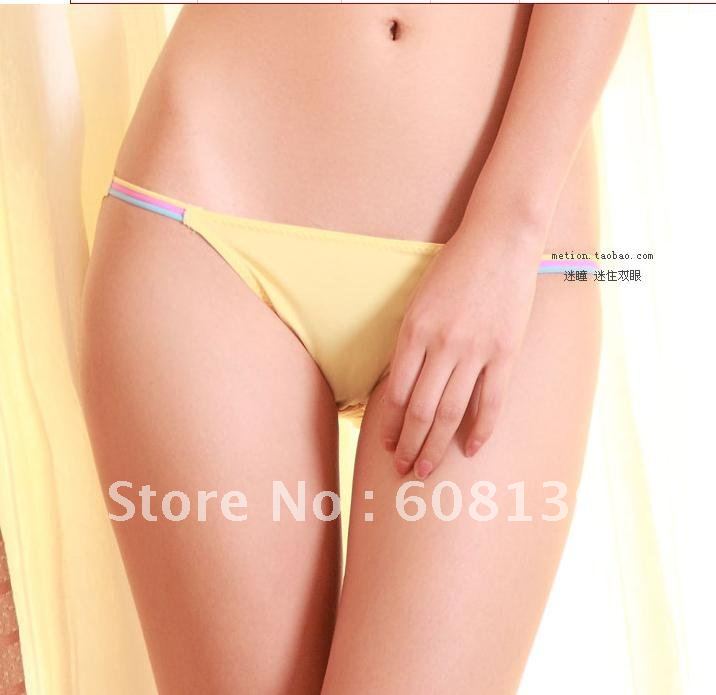 Fan hitomi ribbons ice silk triangle low waist female underwear temptation sexy candy color pants