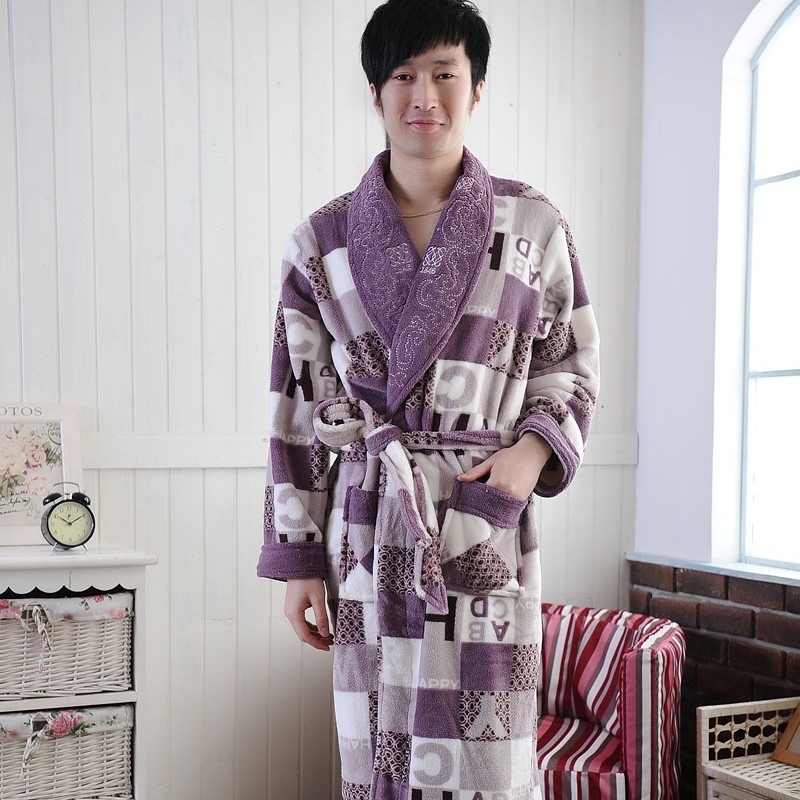 Fanny autumn and winter male velvet coral fleece robe bathrobes lacing sleepwear lounge