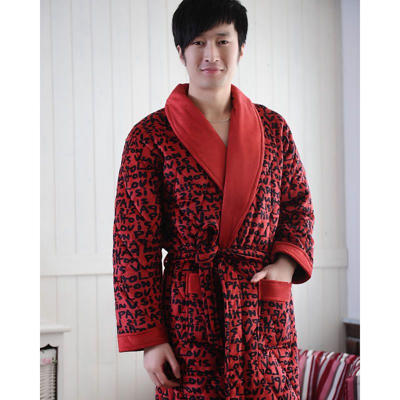 Fanny autumn and winter robe bathrobes male thickening coral fleece cotton-padded sleepwear lounge cotton-padded jacket male