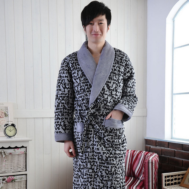 Fanny coral fleece cotton-padded male thickening brief casual lounge robe