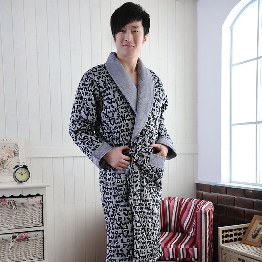 Fanny male sleepwear thick coral fleece cotton-padded jacket cotton-padded jacket winter thickening robe