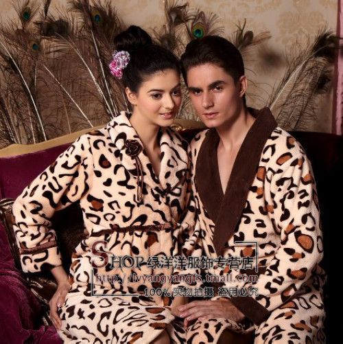 Fanny short in size classic leopard print male high quality coral fleece velvet robe bathrobes sleepwear