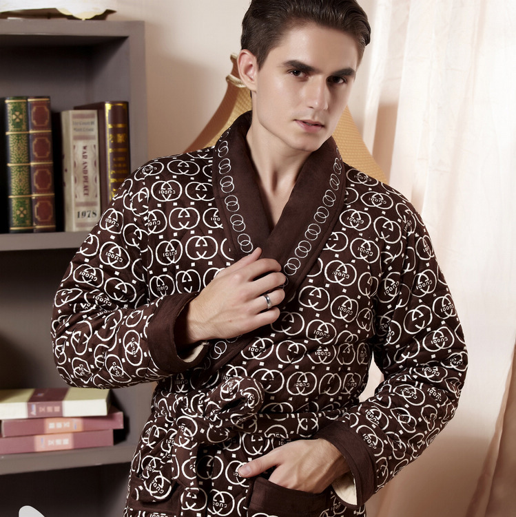 Fanny winter sleepwear lounge quality male thickening thermal cotton-padded robe luxury