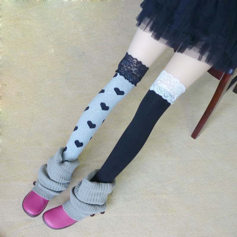 fashion 100% cotton lace love stockings over-the-knee socks student  high socks