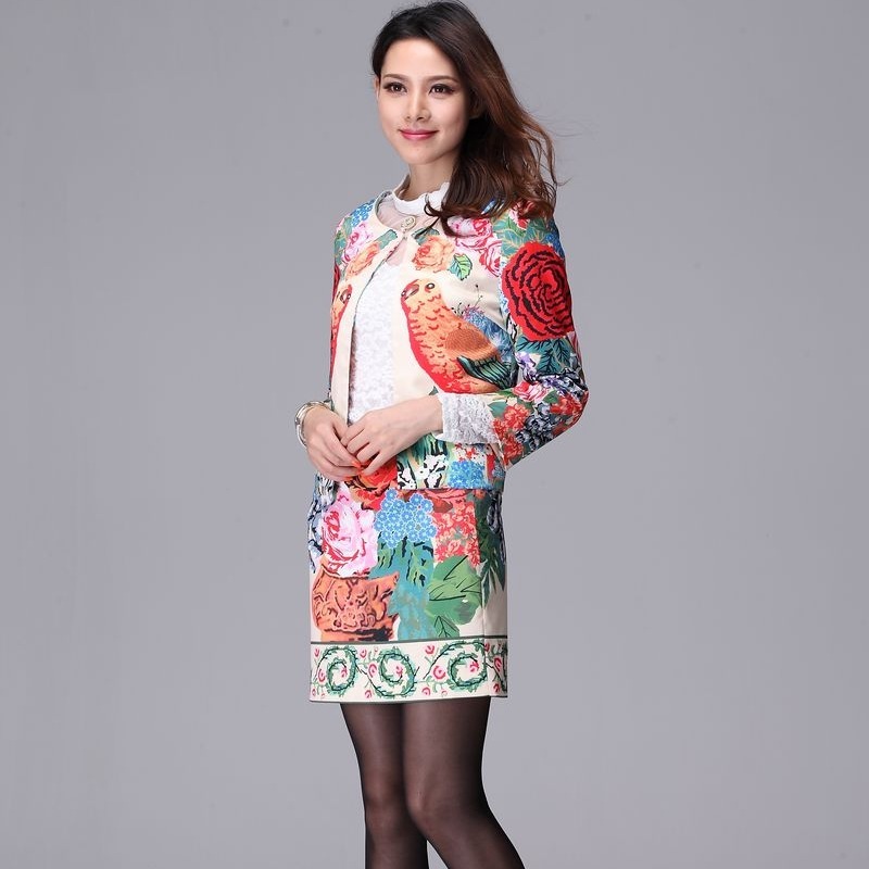 Fashion 2012 autumn gentlewomen elegant vintage print slim dress set