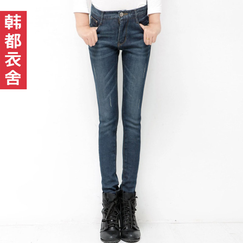 Fashion 2012 autumn new arrival female plus velvet slim skinny pants denim trousers gj2041 free shipping