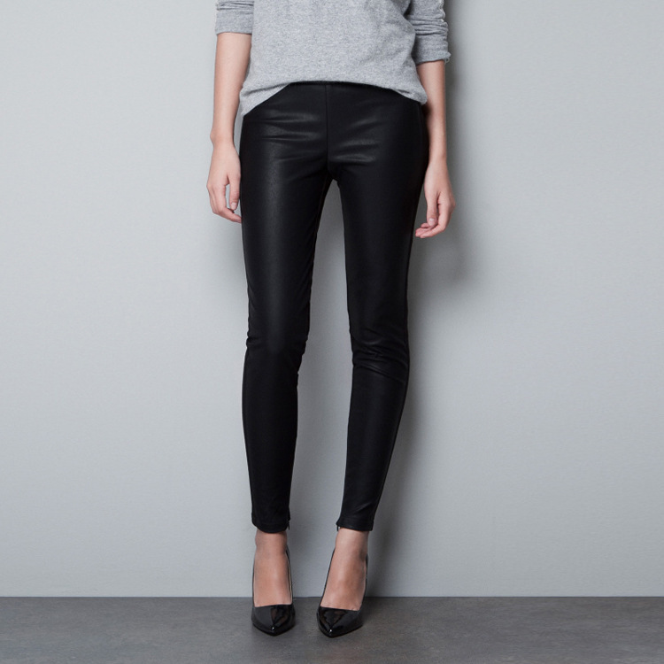 Fashion 2012 autumn new arrival women's mid waist slim leather pants casual pants legging pencil pants skinny pants