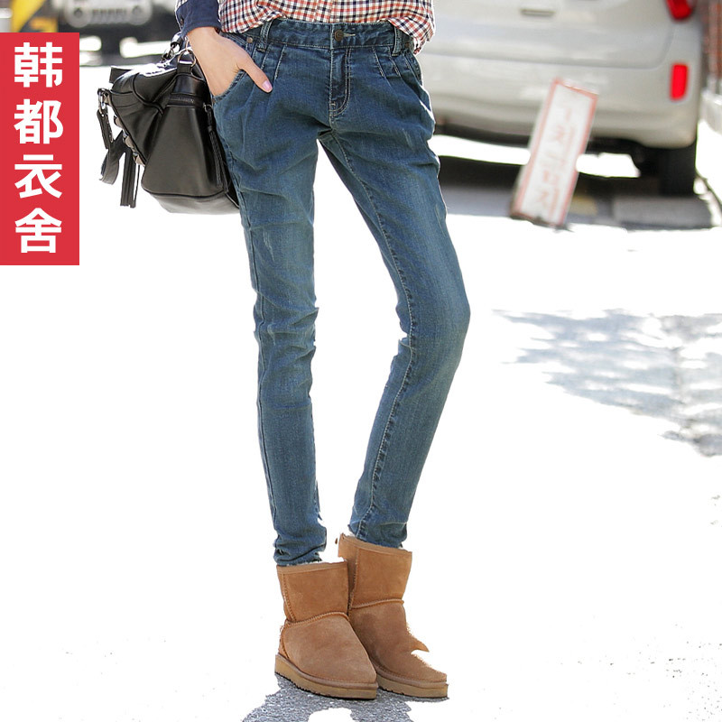 Fashion 2012 autumn women's distrressed pleated skinny jeans jm2021 free shipping