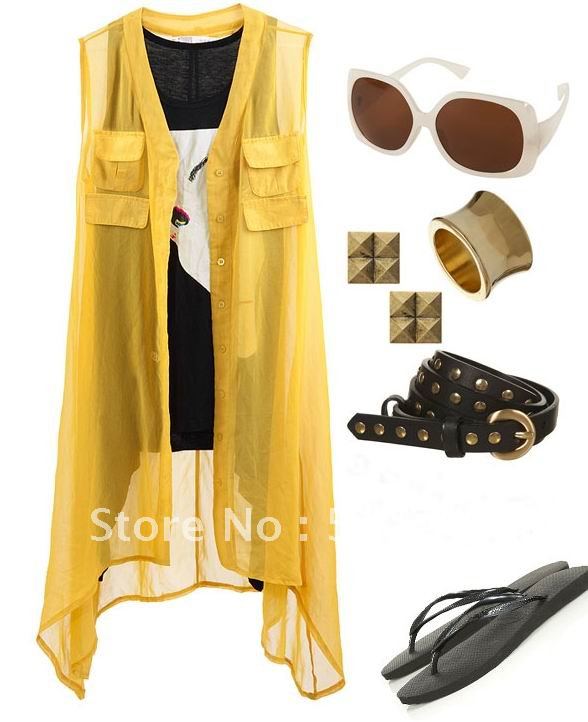 Fashion 2012 chiffon  irregular loose plus size long design women vest top