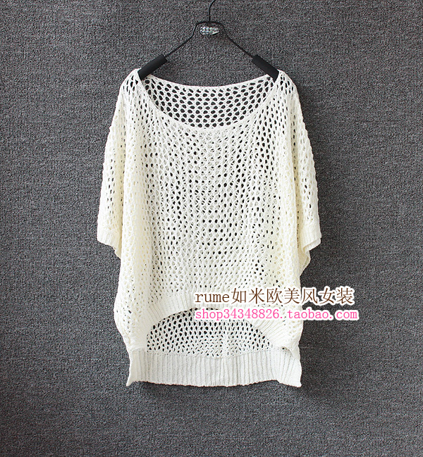 Fashion 2012 female loose batwing sleeve cutout short-sleeve sweater shirt net shirt