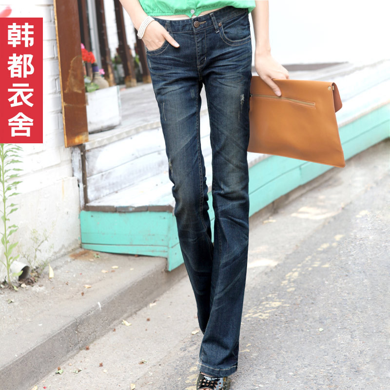 Fashion 2012 female pleated wearing white vintage bell-bottom jeans ig1019 free shipping