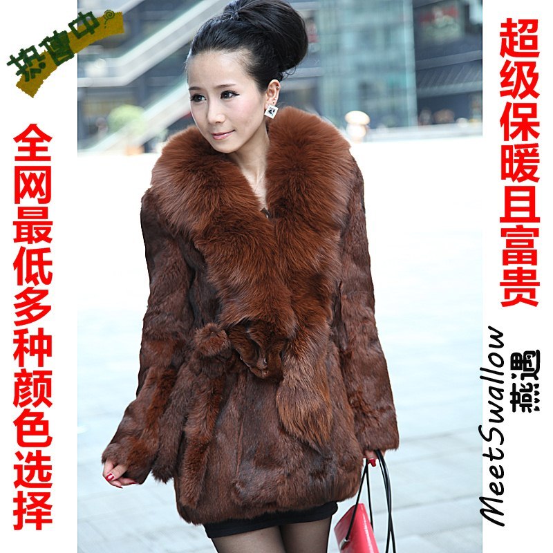 Fashion 2012 fox fur medium-long rabbit fur coat