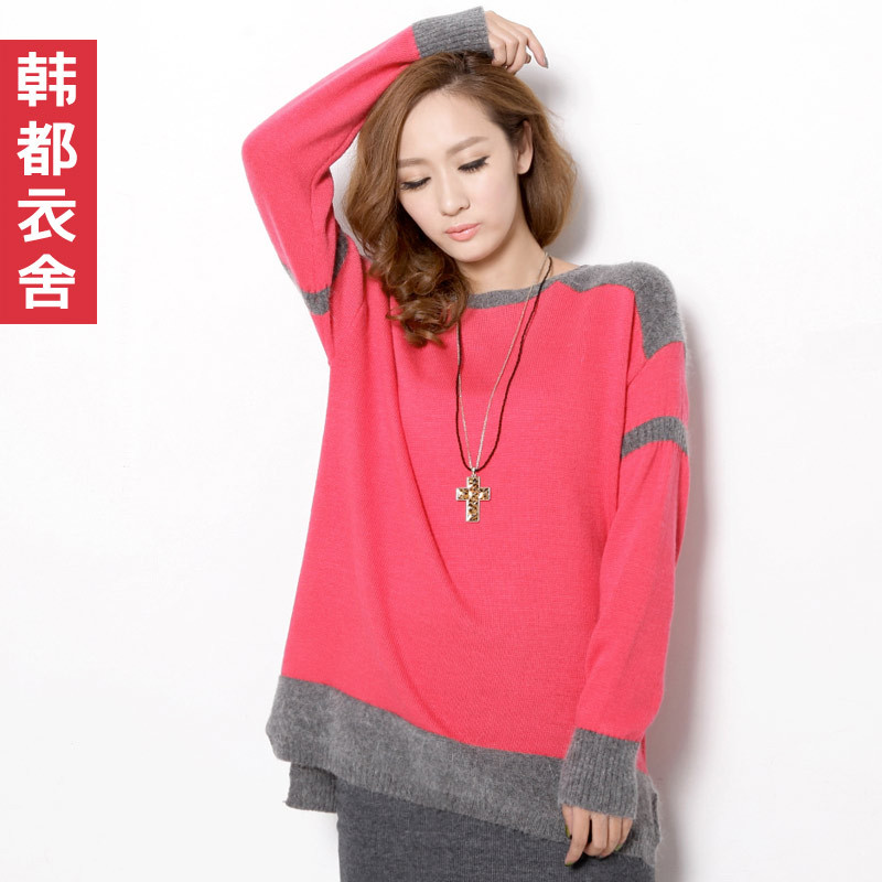 Fashion 2012 o-neck patchwork sweater female loose jn1262 0904 free shipping