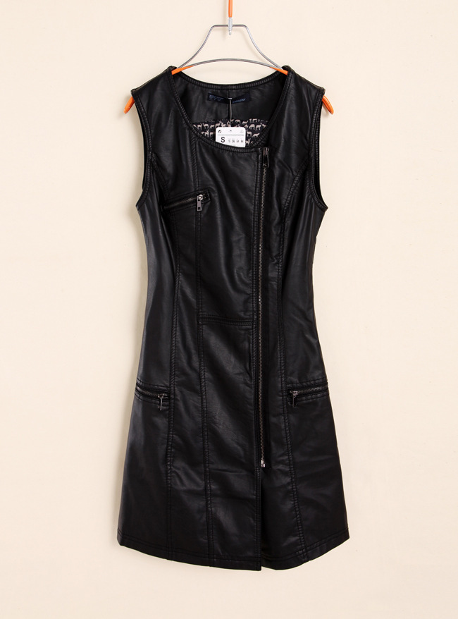 Fashion 2012 PU tank dress zipper slim hip jumpsuit leather skirt