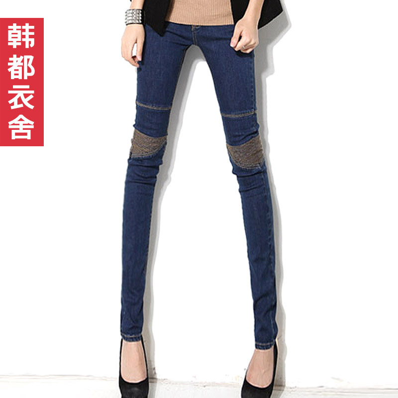 Fashion 2012 solid color slim mid waist skinny jeans female gy2032 free shipping