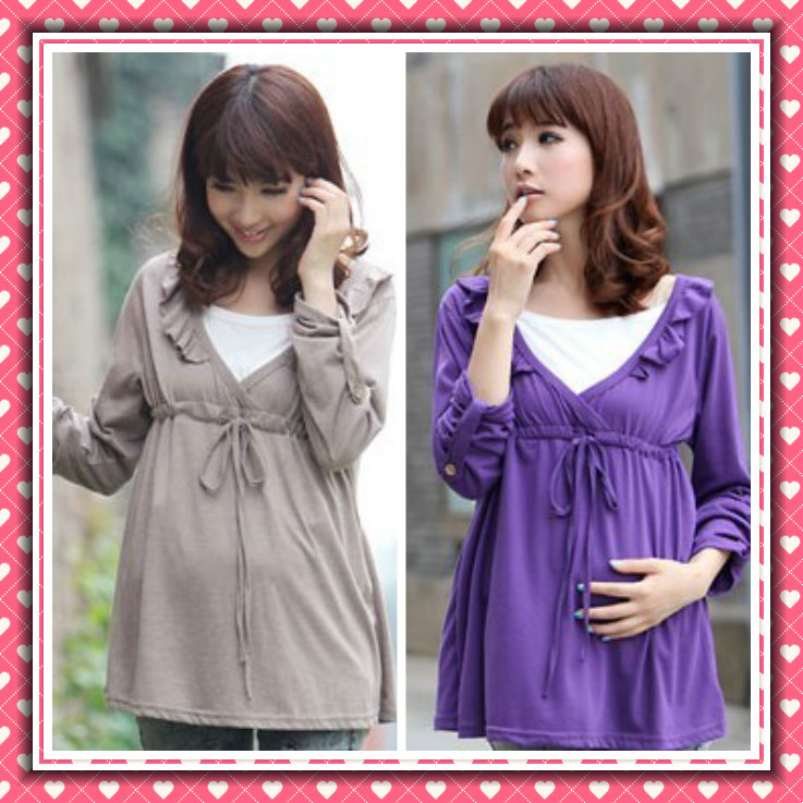 Fashion 2012 summer maternity clothing ruffle nursing long-sleeve T-shirt