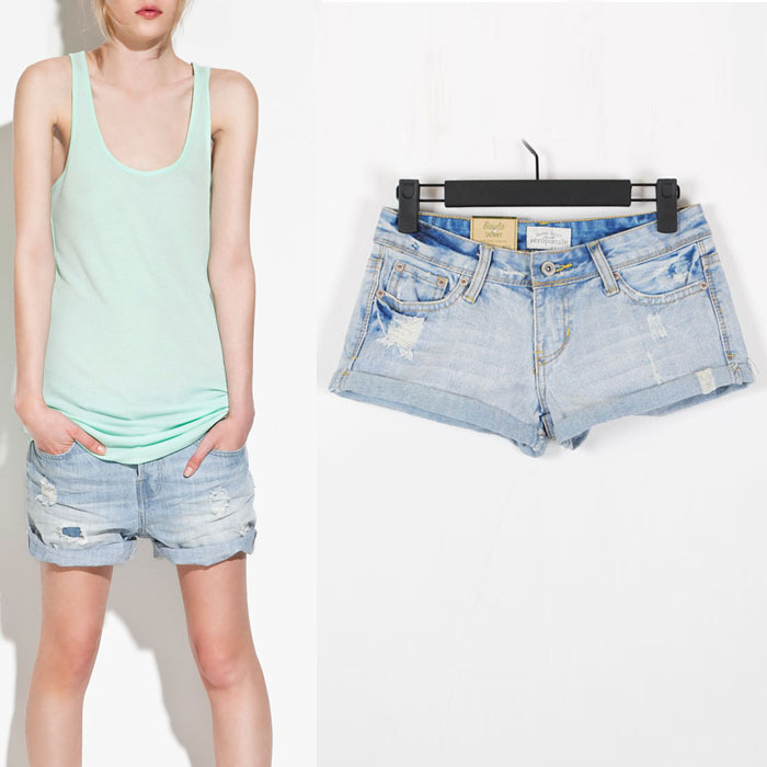 Fashion 2012 summer shorts water wash distrressed denim shorts retro finishing roll-up hem female