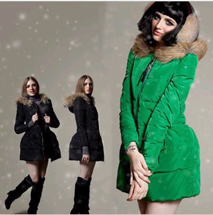 fashion 2012 winter women clothing High quality fur collar thin princess dress medium-long slim down coat jacket winter