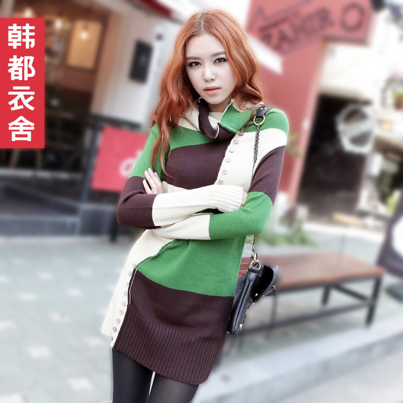 FASHION 2012 women's heap turtleneck color block medium-long sweater jm1223 free shipping