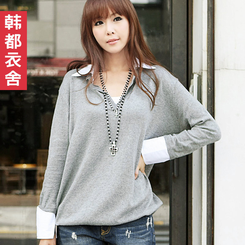 Fashion 2012 women's pullover faux two piece set basic sweater if0002 free shipping