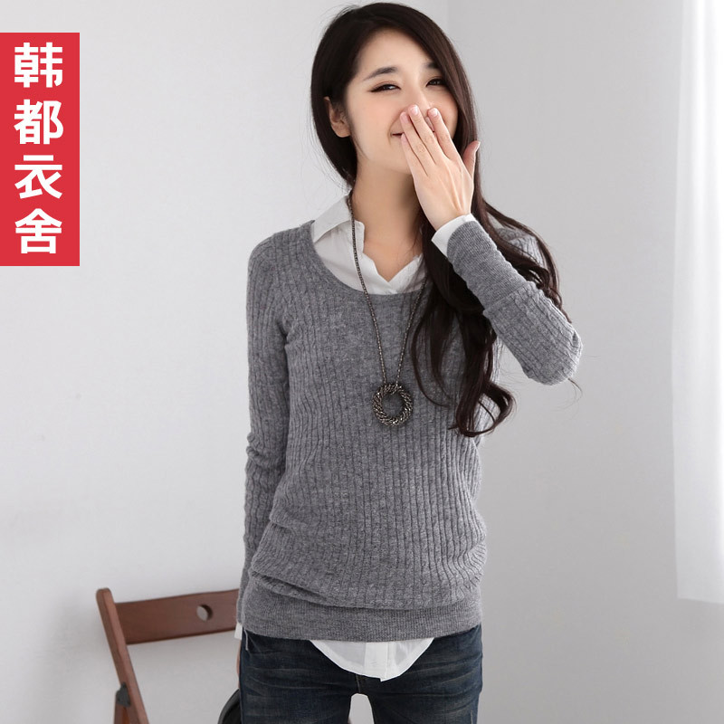 Fashion 2012 women's solid color slim o-neck basic sweater jq1142 free shipping