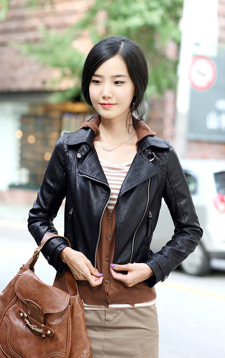 Fashion 2013 autumn and winter motorcycle jacket women's leather clothing slim all-match