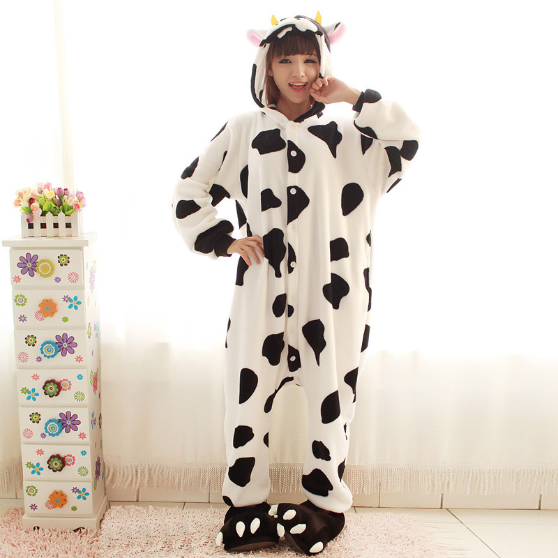 Fashion 2013 new style winter cute and warm cartoon animal pajama one piece cow sleepwear coral fleece lovers clothes unisex