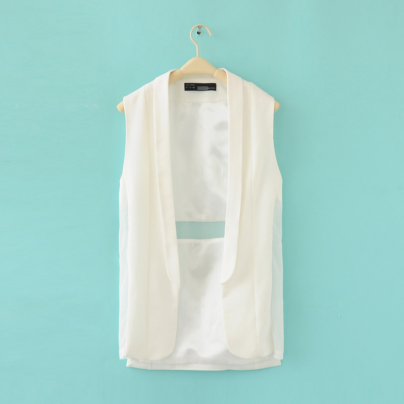 Fashion 2013 spring and autumn female top suit turn-down collar medium-long loose chiffon vest vest