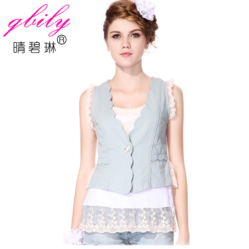 Fashion 2013 summer women's cutout lace decoration women's denim vest 1122040950