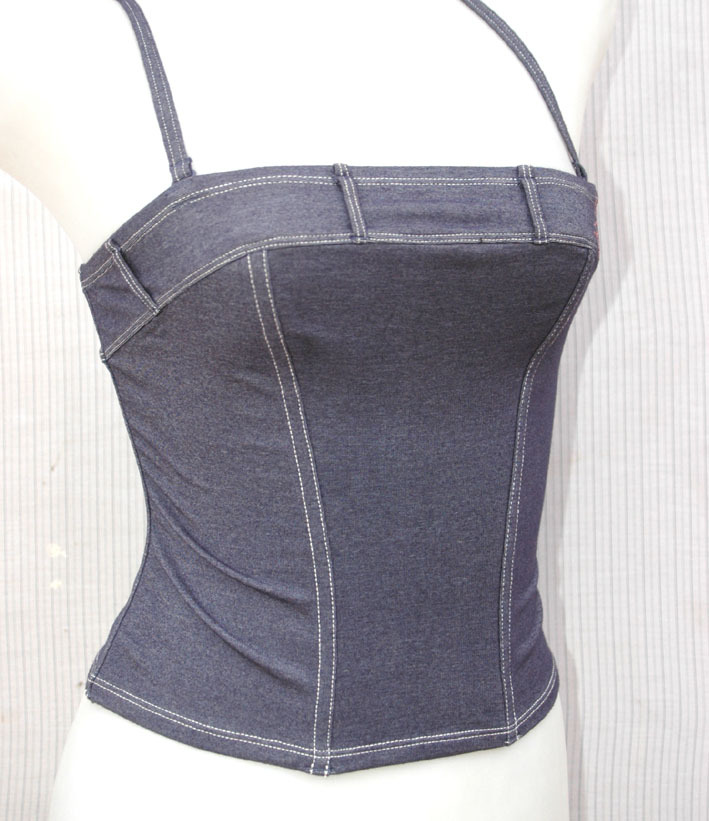 Fashion 6ixty 8ight denim blue abdomen drawing tight shapewear body shaping beauty care clothing tube top sml