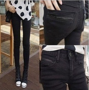 Fashion a273 2013 spring women's all-match after zipper pocket black slim skinny jeans pants