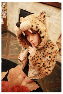 Fashion a284 2013 spring women's small leopard print plush with a short jacket hood