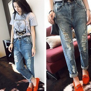 Fashion a641 2013 spring women's fashion knee distrressed jeans loose white