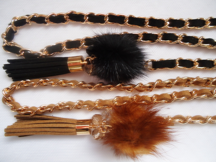 Fashion all-match belly chain sweet leather chain fur ball tassel decoration belt