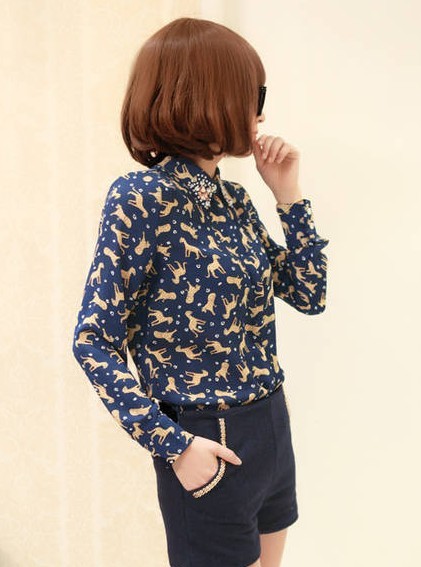 Fashion  all-match diamond-studded decorative pattern female shirt chiffon shirt