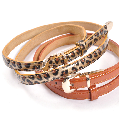 Fashion all-match elegant japanned leather leopard print metal buckle belt thin belt women's belt cronyism