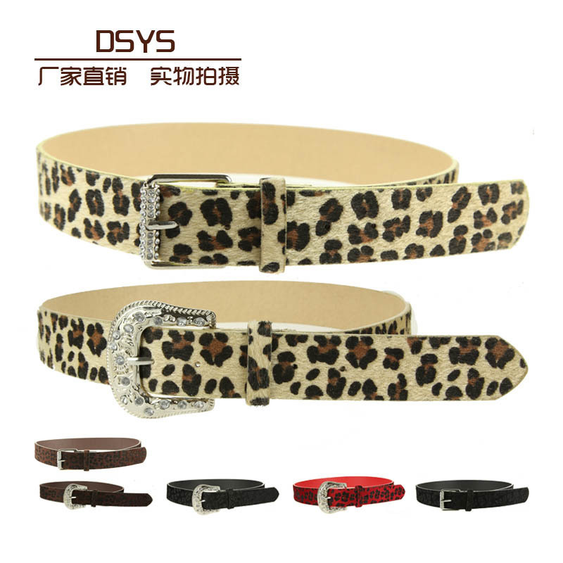 Fashion all-match female wide strap belt rhinestone pin buckle leopard print leather horsehair candy color