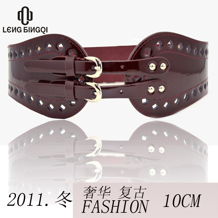 Fashion all-match genuine leather cutout women's cummerbund double breasted japanned leather wide belt decoration strap