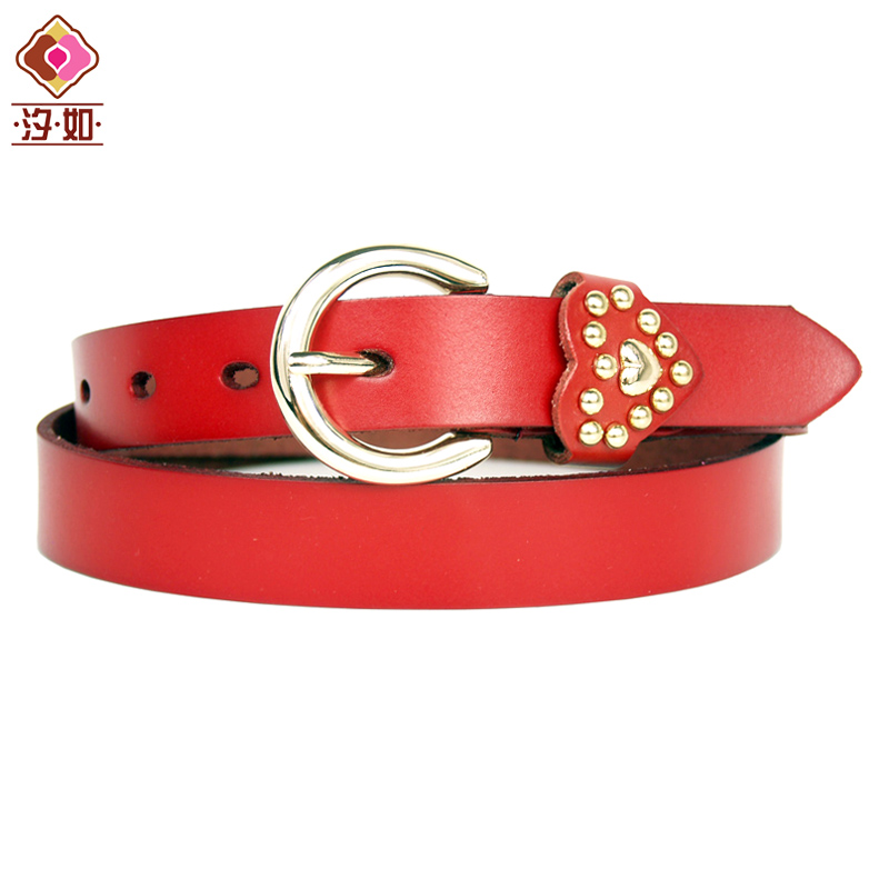 Fashion all-match genuine leather strap women's heart vintage rivet decoration genuine leather waist of trousers belt red