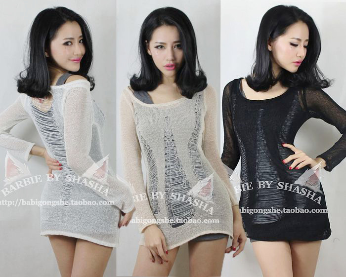 Fashion all-match retro sexy cutout crochet racerback hole finishing decoration knitted top one-piece dress