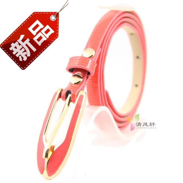 Fashion all-match women's candy color japanned leather thin belt Women check pin buckle strap tieclasps sb's belt